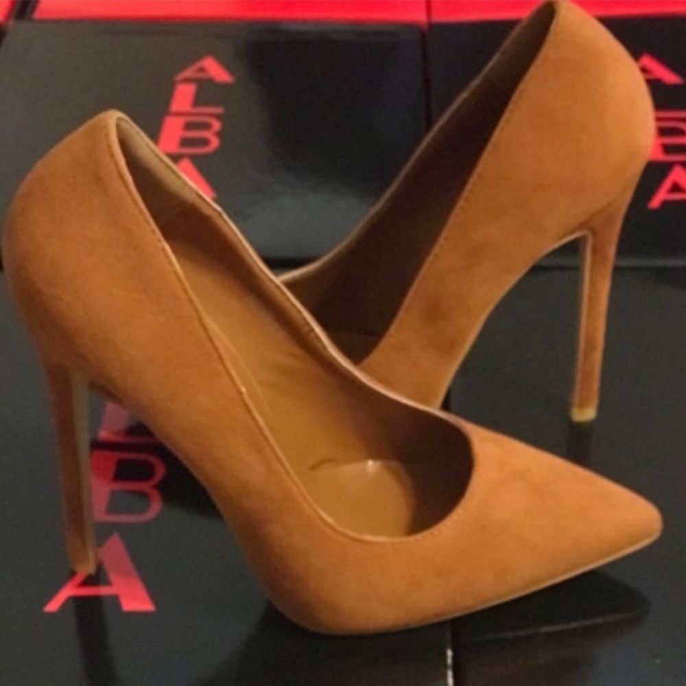 TAN FAUX SUEDE POINTY TOE STILETTO HEELS